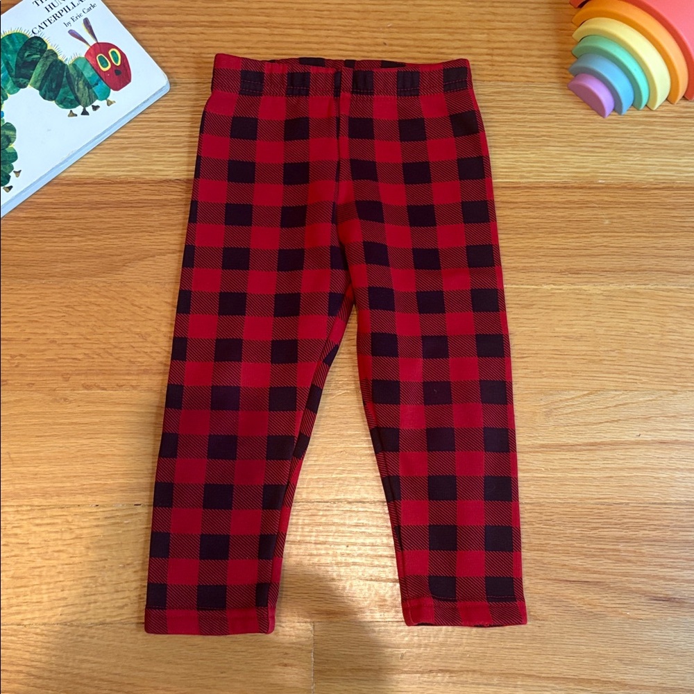 4/$21 2T Carter's Red and Black Checkered Fleece Lined Leggings